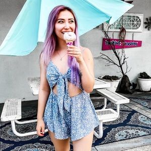 Blue and White cutout Romper